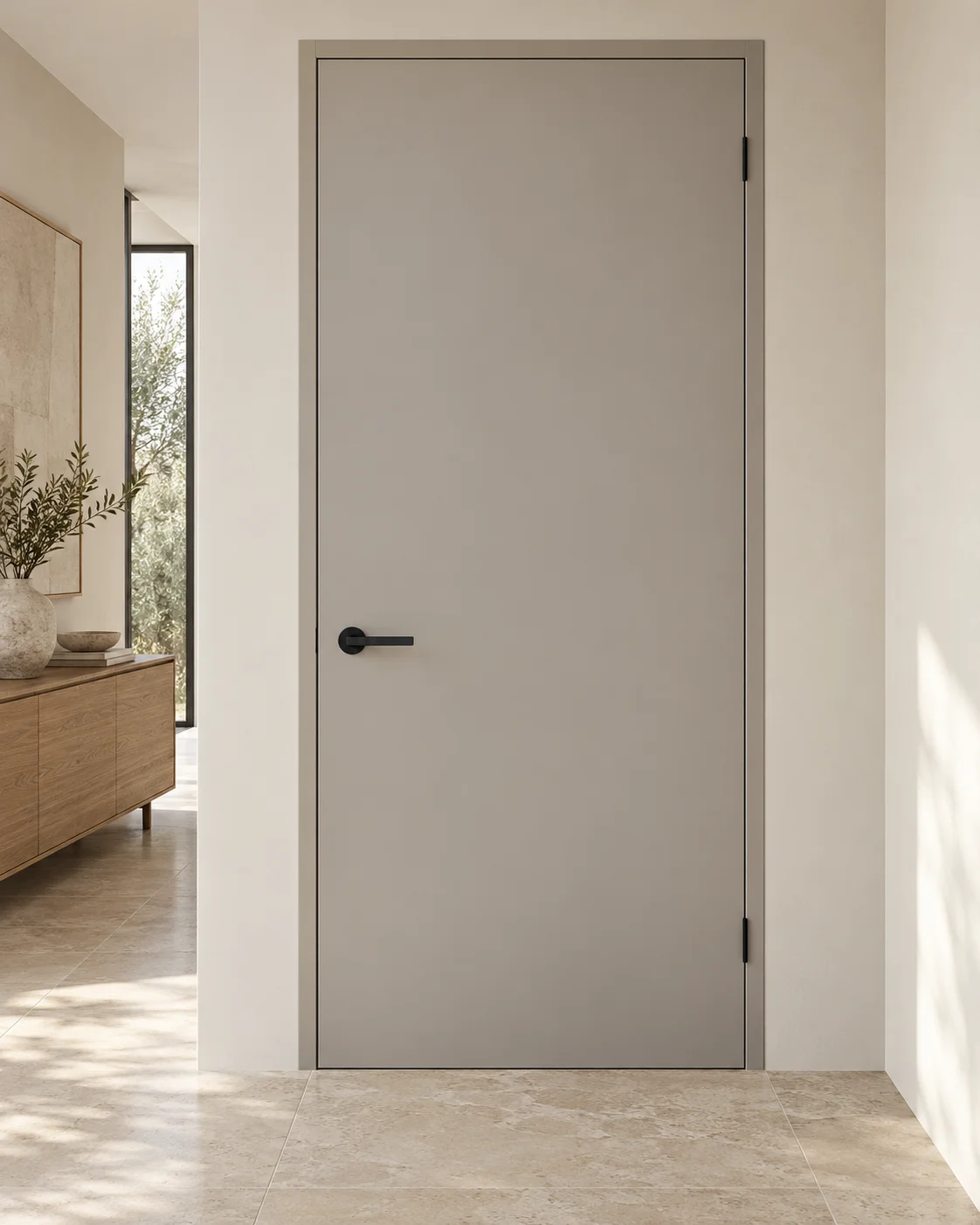 Flush door with a clean uninterrupted surface
