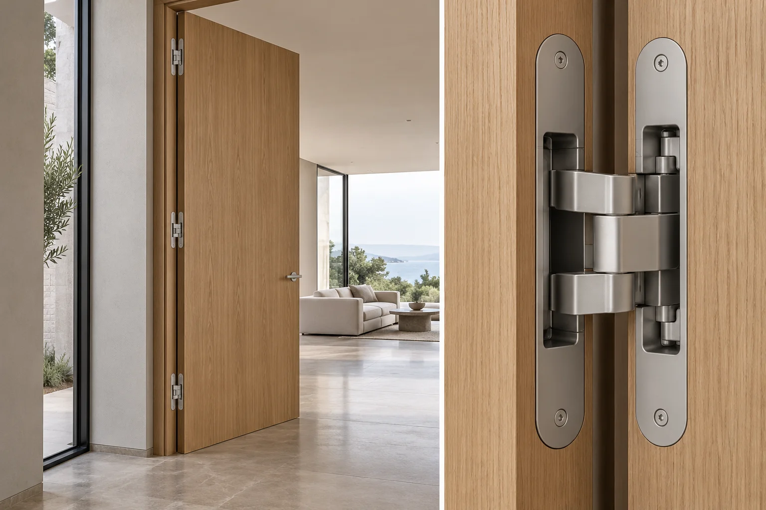 Concealed hinge shown in the full door leaf